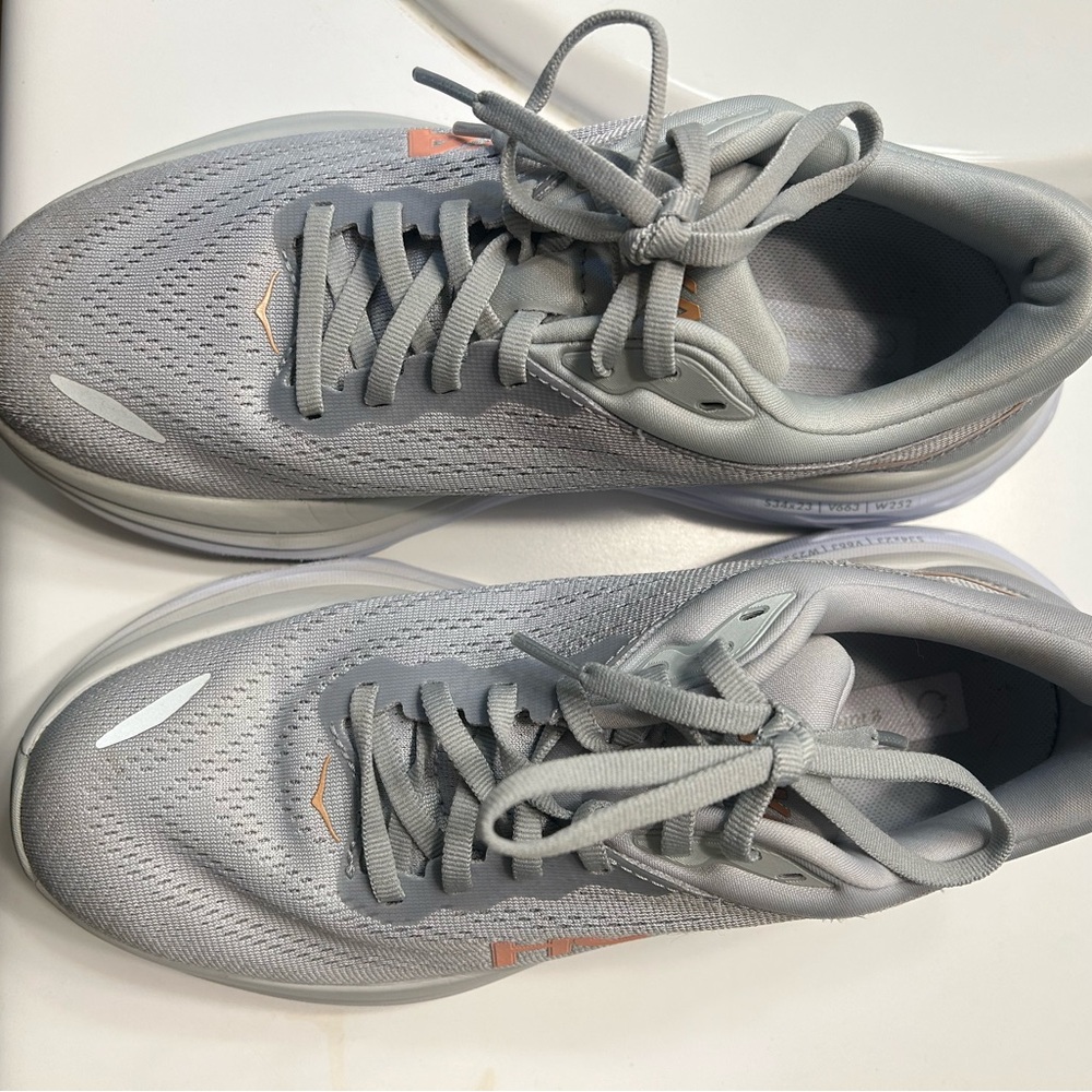 Hoka Bondi 8 in Harbor Mist and Lunar Rock Gray Athletic Shoes Width B - Picture 5 of 13